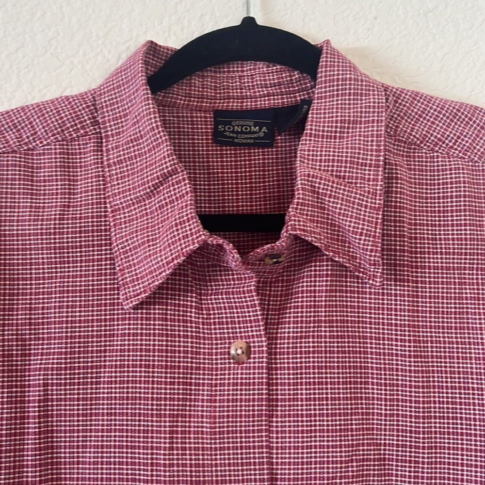 Sonoma Woman Jean Company Micro Check Red and White Short Sleeve Shirt ~ Size 2X - Picture 2 of 6